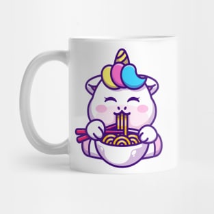 Cute unicorn eating ramen with chopstick cartoon Mug